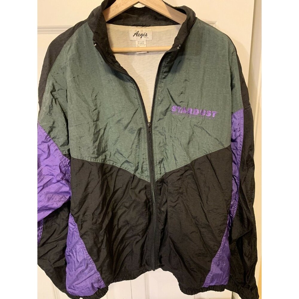 Vtg Stardust Resort & Casino Windbreaker Jacket Men’s Sz XL Green Purple Black‎